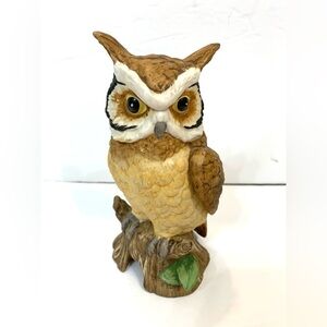 Vintage Ceramic Brown Great-Horned Owl 6.5” H